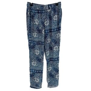 Surf Gypsy Paisley Beach Pants Blue White Boho Wide Leg Elastic Waist Large